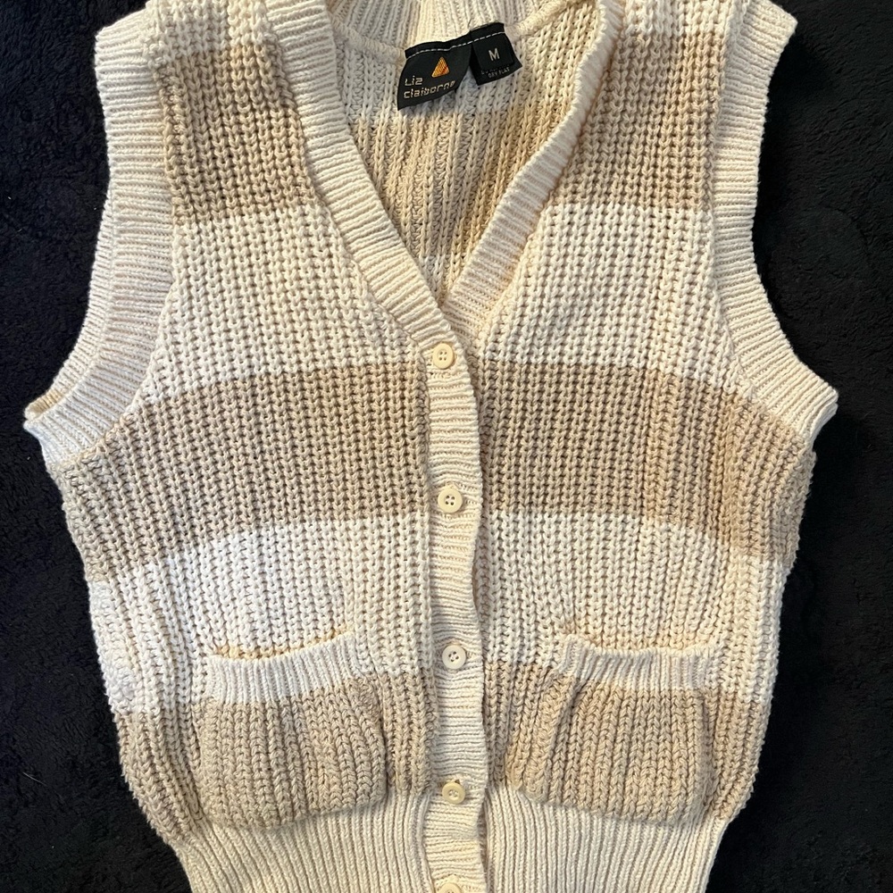 Liz Claiborne Women's Cream and Tan Cardigan Vest
